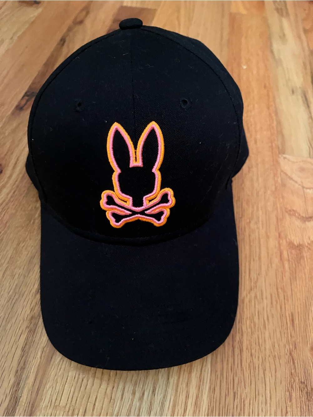 Psycho Bunny Black Adjustable Baseball Cap Neon Orange Pink Sz O/S